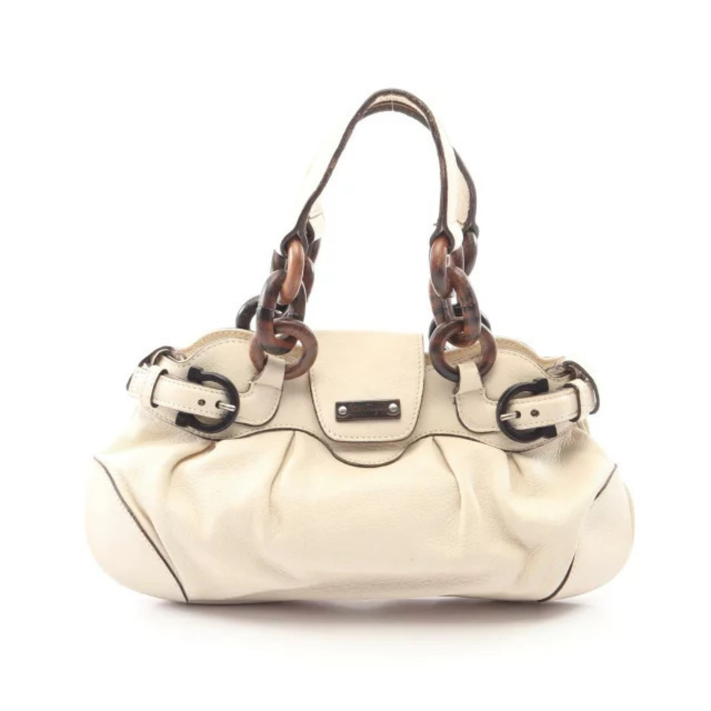 Salvatore Ferragamo Marissa Gancini Wood Chain Handbag Leather Ivory White